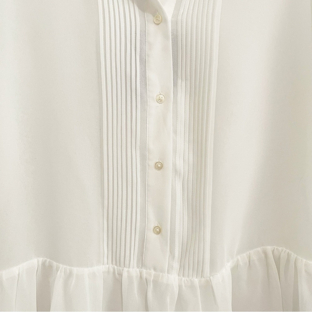 NWT DKNY Semi-Sheer Pleated Ruffle Hem Button Down Blouse Shirt L - Picture 4 of 8